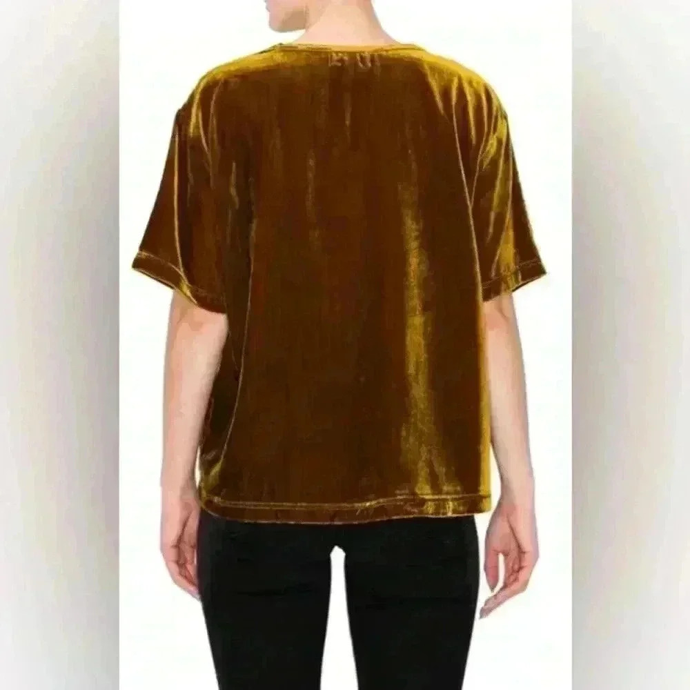 Melloday Women's Velvet Short Sleeve Blouse Size L Casual Fall - Picture 2 of 11